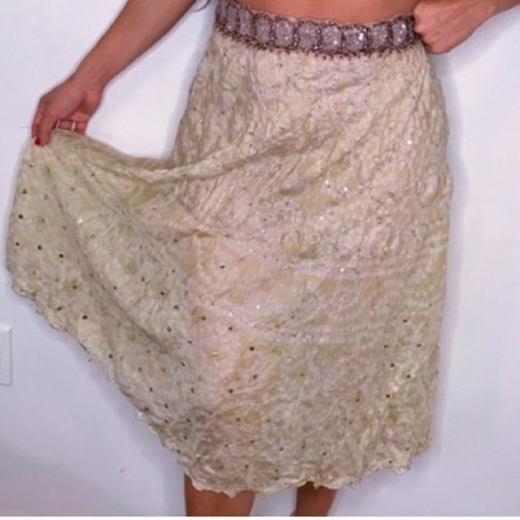 Gypsy Water Color silk Embellished Midi Skirt large women’s